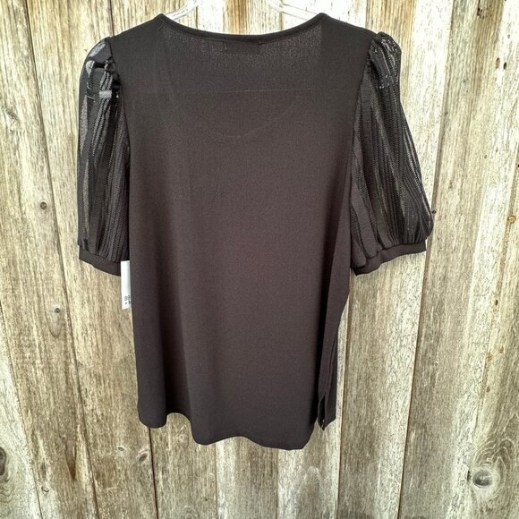 89th + Madison Black Short Puffed Sleeve Blouse Large NWT - Picture 4 of 7